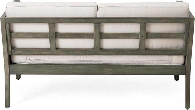 Christopher Knight Home Outdoor Acacia Wood Patio Set, 4-Pieces Patio Conversation Set, Outdoor Furniture with Coffee Table, Patio Deep Seating with Cushion, Porch Chairs for Garden, Grey+Beige