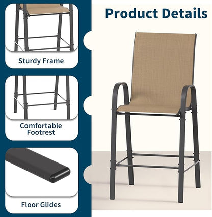 Amopatio Outdoor Bar Stools Set of 8, Bar Hight Patio Chairs, Sturdy High Back Outdoor Bar Chairs, All-Weather Textile Patio Bar Stools for Backyard, Porch, Balcony, Brown