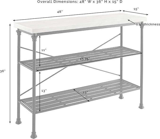 Crosley Furniture Madeleine Sofa Console Table with Storage Shelves for Hall, Entryway, or Living Room, Steel with Faux Marble Top