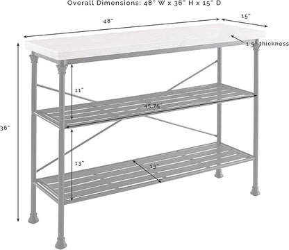 Crosley Furniture Madeleine Sofa Console Table with Storage Shelves for Hall, Entryway, or Living Room, Steel with Faux Marble Top