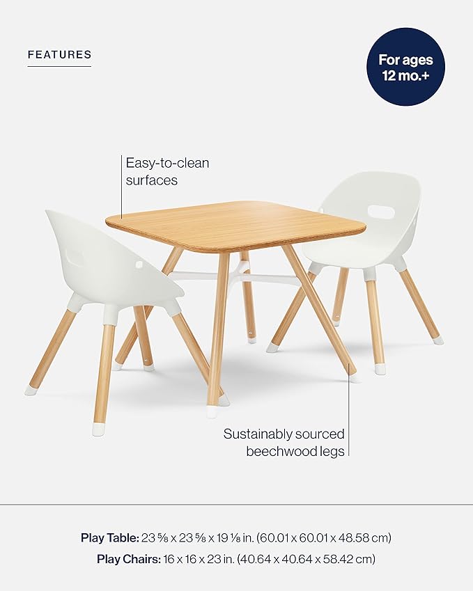 Lalo The Play Kit - Kids Table & Chairs Set with Sustainably Sourced Wood Table & 2 Non-Toxic Bucket Seat Chairs - Safe & Comfortable - Natural/Coconut