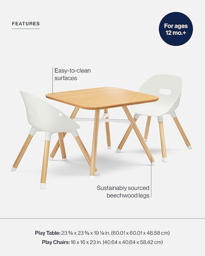 Lalo The Play Kit - Kids Table & Chairs Set with Sustainably Sourced Wood Table & 2 Non-Toxic Bucket Seat Chairs - Safe & Comfortable - Natural/Coconut