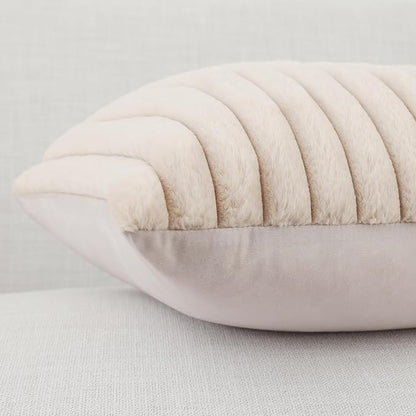 Pallene Faux Fur Plush Throw Pillow Covers 20x20 Set of 2, Luxury Soft Fluffy Striped Decorative Pillow Covers for Sofa, Couch, Living Room, Apricot