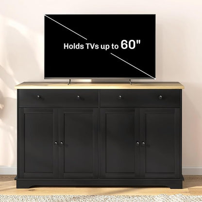 HOMCOM Sideboard Buffet Cabinet with Storage, 55" Modern Kitchen Cabinet with 4 Doors, 2 Drawers and 2 Adjustable Shelves, Coffee Bar, Black
