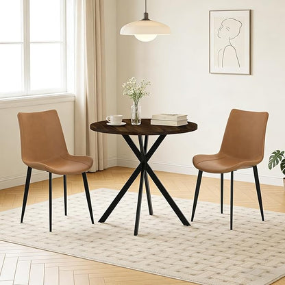 31.5" Round Dining Table and Chairs Set for 2, Small Dining Table Chairs Set Space-Saving, Small Dinette Sets for 2 for Kitchen Dining Room Apartment(Walnut Table + Brown Chairs)