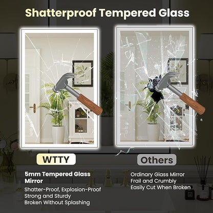 WTTY 24"X36" LED Bathroom Mirror with Black Frame, Bathroom Vanity Mirror with Lights for Wall, Front Light and Backlit, Anti-Fog, Dimmable, 3 Colors, Shatterproof, Memory, Horizontal/Vertical
