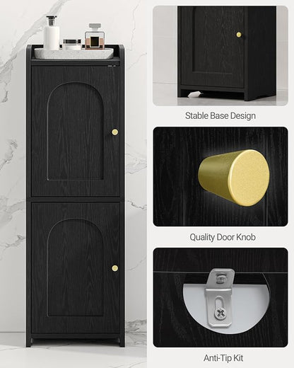 Bathroom Storage Cabinet, Corner Floor Cabinet with 2 Doors and Adjustable Shelf, Narrow Toilet Paper Cabinets, Bathroom Organizer for Small Spaces, 7.9" D x 9.8" W x 29.5" H Black
