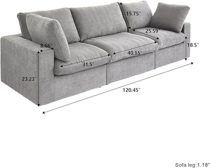 Cloud Modular Sectional Sofa,120" Down Filled Comfort Sofa Couch for Living Room,3 Seater Couches for Livingroon Apartment,Sofa Cover Washable and Replaceable,Grey