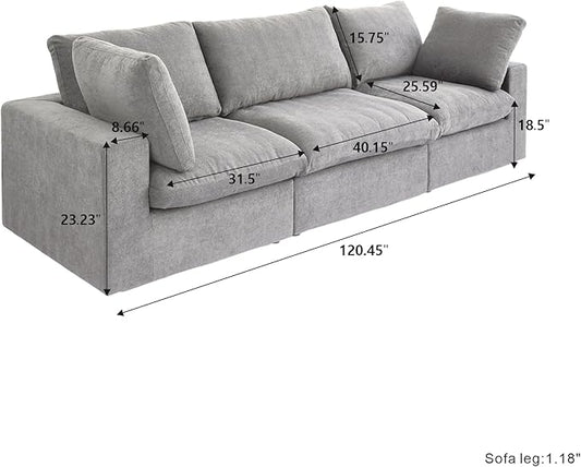 Cloud Modular Sectional Sofa,120" Down Filled Comfort Sofa Couch for Living Room,3 Seater Couches for Livingroon Apartment,Sofa Cover Washable and Replaceable,Grey