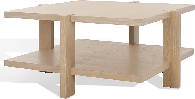 SAFAVIEH Couture Collection Quigley Natural Oak Brown 2-Tier Square Coffee Table, Ideal for Living Room, Office, Bedroom