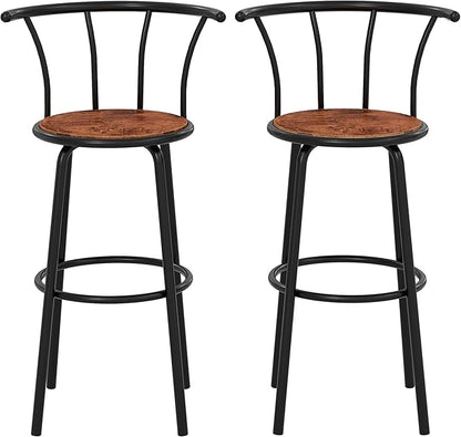 VECELO Bar Stools Set of 2, Swivel Counter Stools with Backrest, Bar Height Stools for Dining Room, Kitchen Island, Pub, Easy Assembly, Dark Brown