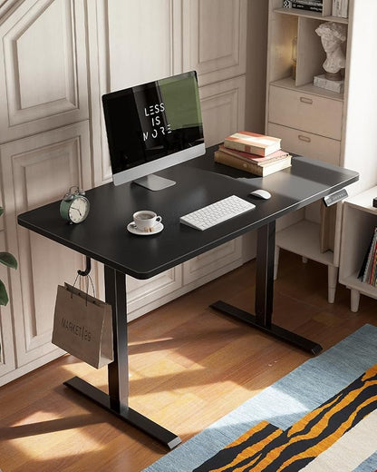 FEZIBO One-Piece Standing Desk Adjustable Height Stand up Home Office Desk, 55x24 Inch Electric Standing Computer Desk, with 4 Memory Presets, Headphone Hook, Black