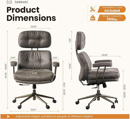 Home Office Desk Chair, Mid-Century Modern Office Chair with Adjustable Lumbar Support, Thickened Cushion Executive Desk Chair with 360 Rolling Swivel for Meeting Game Study Room(Dark Grey)
