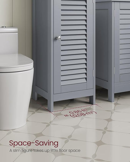 VASAGLE Storage Cabinet, Small Slim Floor Cabinet with Drawer and Shutter Door, for Living Room, Bathroom, Bedroom, 11.8 x 12.6 x 34.3 Inches, Dove Gray UBBC043G02