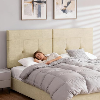 Queen Headboard Only with Adjustable Metal Legs, Faux Leather Upholstered Headboard Queen Size, Modern Stylish Headboard with Sunken Dot Design, Sturdy Bed Headboard for Bedroom, Linen