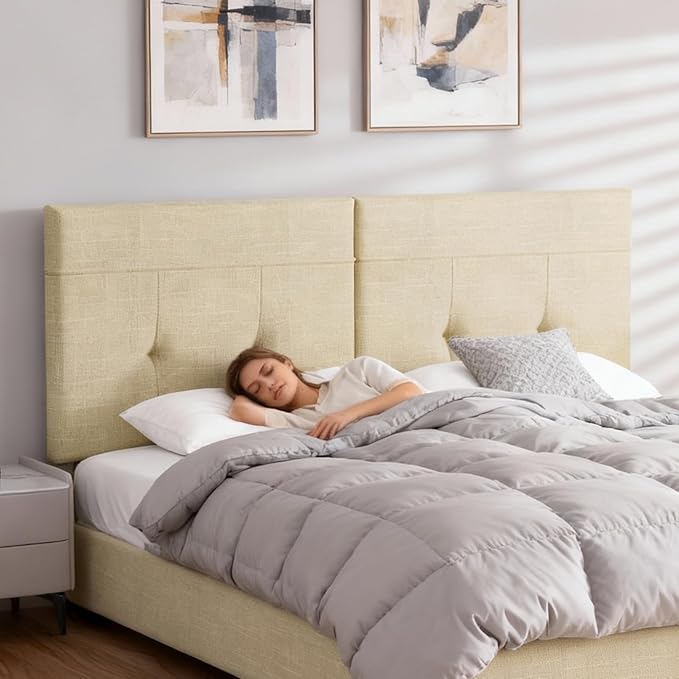 King Headboard Only with Adjustable Metal Legs, Faux Leather Upholstered Headboard King Size, Modern Stylish Headboard with Sunken Dot Design, Sturdy Bed Headboard for Bedroom, Linen