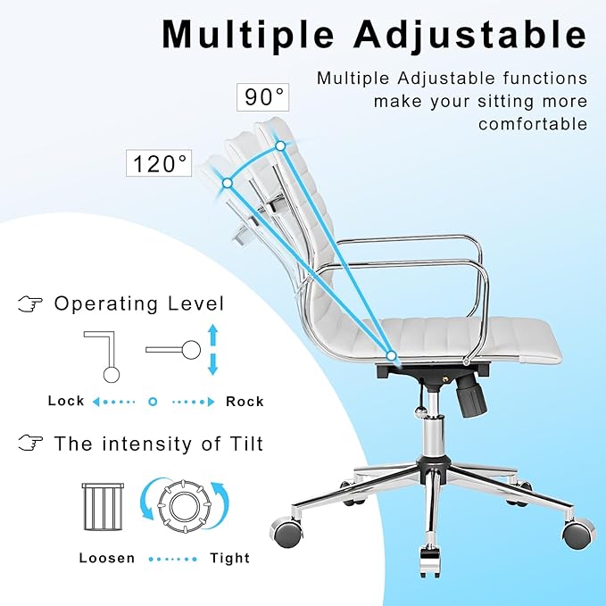 White Office Chair Ergonomic Swivel Desk Chair with Armrests Comfortable Heavy-Duty Chair for Office or Conference Table ，White 22.83in Seat