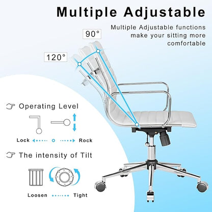 White Office Chair Ergonomic Swivel Desk Chair with Armrests Comfortable Heavy-Duty Chair for Office or Conference Table ，White 22.83in Seat