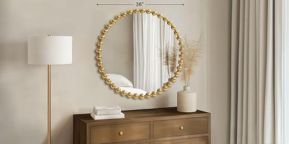 Madison Park Round Mirror, Metal Frame Circle Mirror 36 inch, Wall Art Decor Mounted Hanging for Entryway, Bathroom, hallway, Living Room, Vanity, Marlowe, Gold