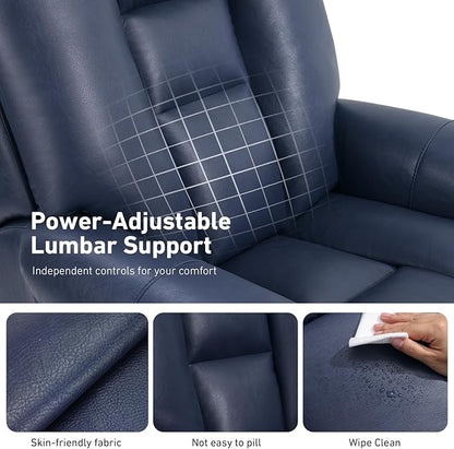 EONIX Four Motor Lay Flat Power Lift Recliner Chair for Elderly, 400lbs Electirc Lift Chair for Living Room, Independent Adjustable Lumbar Support & Headrest, Extended Footrest, Navy Blue