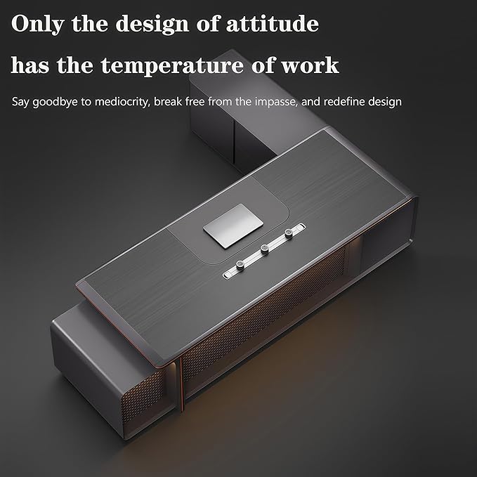 Modern Executive Desk, 78.7 inch L Shaped Desk with Storage, L Shape Corner Desk Drawers and Lockable Storage No Installation Required Without Display Racks and Bookshelves