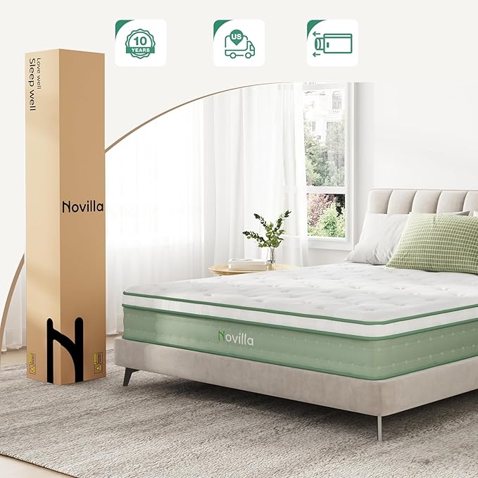 Novilla Full Mattress, 10 Inch Hybrid Mattress Full Size,High Resilience Foam with Pocket Springs for a Peaceful Sleep, Medium Firmness, Balanced Support