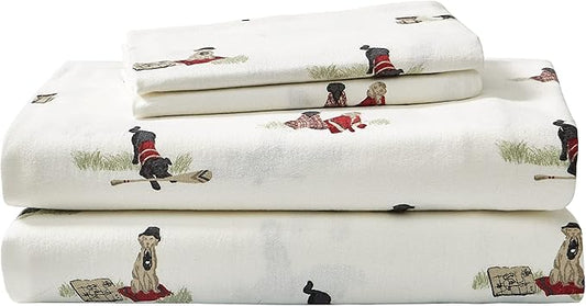 Eddie Bauer - Flannel Sheets Twin Size, Anti-Pilling & Wrinkle Resistant Cotton, Touchably Soft for All-Season Comfort - Bed Sheets with Matching Pillowcases & Fitted Sheet (Retriever Adventure Ivory)