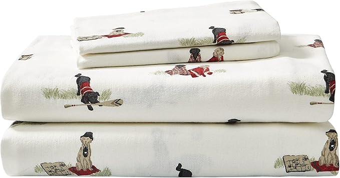 Eddie Bauer - Flannel Sheets King Size, Anti-Pilling & Wrinkle Resistant Cotton, Touchably Soft for All-Season Comfort - Bed Sheets with Matching Pillowcases & Fitted Sheet (Retriever Adventure Ivory)