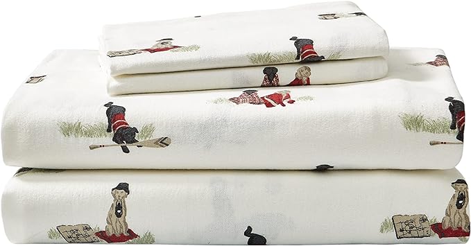 Eddie Bauer - Flannel Sheets Queen Size, Anti-Pilling & Wrinkle Resistant Cotton, Touchably Soft for All-Season Comfort - Bed Sheets with Matching Pillowcases & Fitted Sheet (Retriever Adventures)