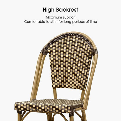 PURPLE LEAF French Counter Height Bar Stool Set of 2 25" Bamboo Print Finish Patio Bar Chairs with Back Rattan Bar Chairs French Bistro Set for Kitchen Outdoor Counter Stool Brown