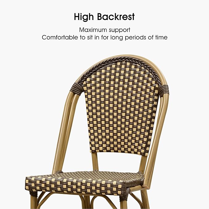 PURPLE LEAF French Counter Height Bar Stool Set of 4 25" Bamboo Print Finish Patio Bar Chairs with Back Rattan Bar Chairs French Bistro Set for Kitchen Outdoor Counter Stool Brown