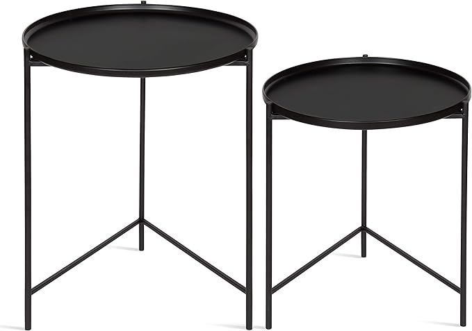 Kate and Laurel Ulani Set of 2 Nested Round Metal End Tables, Black