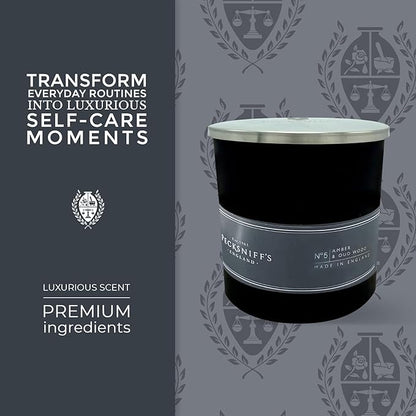Pecksniffs Black Amber & Oud Wood Scented Candle | 1 Wick, 184g/6.49oz