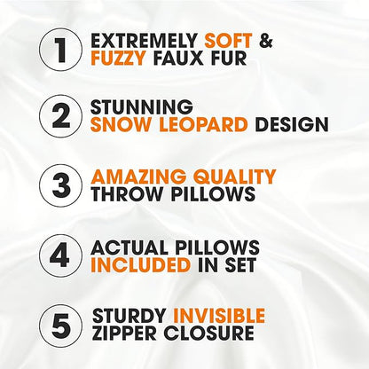 Cheer Collection Embossed Faux Fur Throw Pillows - Set of 2 Lumbar Couch Pillows, 22" x 22" - Snow Leopard