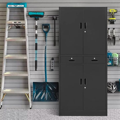 Metal Storage Cabinet, 71 Inch Tall Metal Storage Cabinet with Doors and Shelves, Pantry Cabinets with Drawer for Kitchen Storage, Garage Cabinet for Living, Dining Room, Assemble Required.