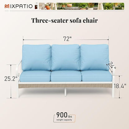 Patio Furniture Sofa, 3-Seat Patio Sofa Steel Frame Outdoor Sectional Couch with Deep Seating and 5.5” Cushions for Lawn Backyard Porch Deck, Blue