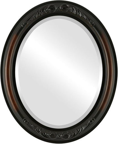OVALCREST Oval Beveled Wall Mirror for Home Decor - Florence Style - Walnut - 24" x 20"