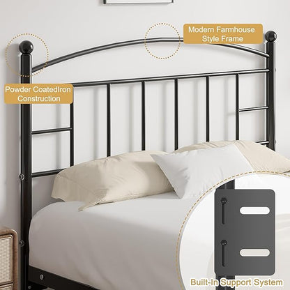 VECELO Metal Full Size Headboard - 42.91 Inches Tall, Arching Lines Design, Easy Assembly, Modern Farmhouse Style Steel Headboard for Bedroom - Black