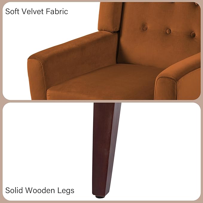 Accent Chair, Modern Velvet Arm Chair for Living Room, Bedroom, Comfy High-Resilient Sponge Reading Chair for Small Spaces （Velvet Orange, Set of 2