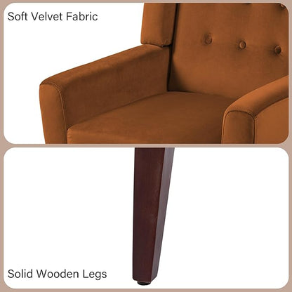 Accent Chair, Modern Velvet Arm Chair for Living Room, Bedroom, Comfy High-Resilient Sponge Reading Chair for Small Spaces （Velvet Orange, Set of 2