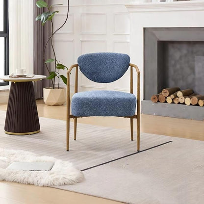 Modern Accent Chair, Blue Teddy Velvet Armchair with Wood Grain Metal Frame, Comfortable Single Seating for Living Room, Dining Room, Bedroom, and Cafe, 24.8" W x 24.8" D x 29.1" H