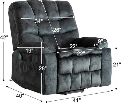 CANMOV Large Power Lift Recliner Chairs with Massage and Heat for Elderly, Heavy Duty and Safety Motion Reclining Mechanism Electric Wide Recliners with USB Ports, 2 Concealed Cup Holders (Grey Green)