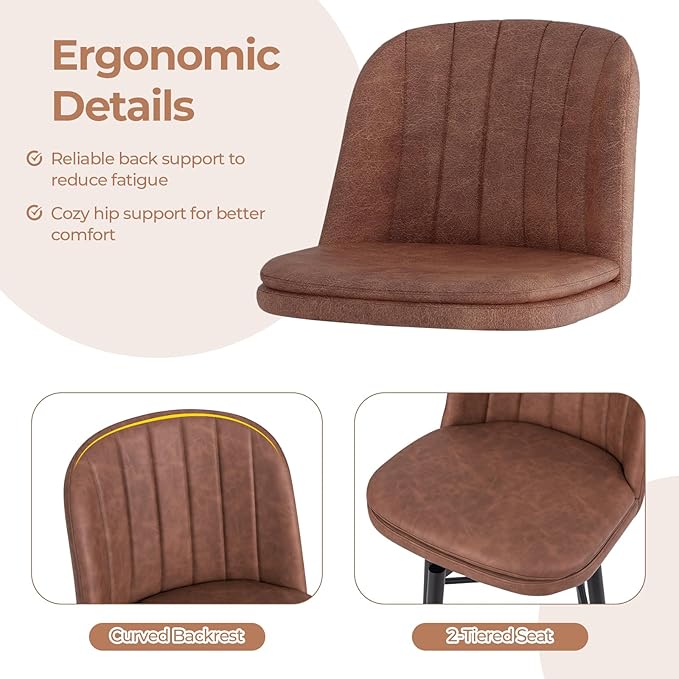 COSTWAY Bar Stool Set of 4, 27 Inch Swivel Counter Height Chair with Padded Seat, Metal Legs & Footrest, PU Leather Bar Chair for Kitchen Island (4)