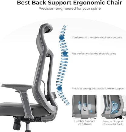 EUREKA ERGONOMIC Valen Leather Desk Chair, High Back Office Chair, Microfiber PU Leather Office Chair with Wheels, Executive Office Chair Comfy for Samll Spaces, Grey