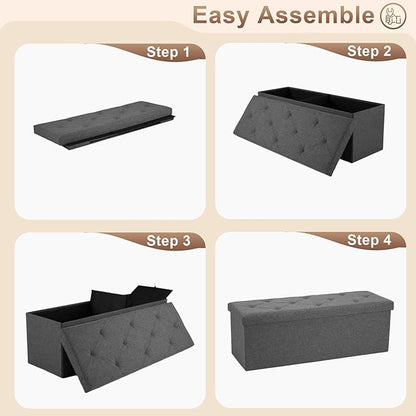 30 Inches Ottoman with Storage, Folding Ottoman Bench Set, Storage Bench for Bedroom, Chest for Entryway, Living Room, Support 500LBS, Grey (Grey, 30" W)