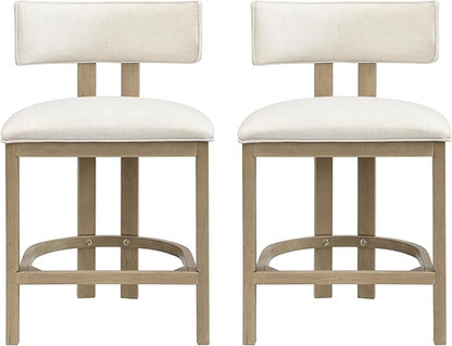 Christopher Knight Home Minso Wooden Counter Height Bar Stools Set of 2, Comfy Upholstered Barstools with Backrest/Footrest, Counter Stool for Kitchen Island/Home Bar Table, Light Ash + Beige