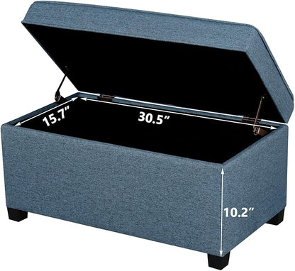 Adeco 31 Inches Storage Ottoman Bench, Non-Folding End of Bed Foot Rest Stools Ottoman with Thicker Foam Padded Seat, Upholstered Storage Chest for Living Room, Entryway, Bedroom