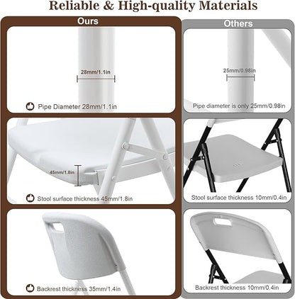 4 Pack Folding Chair, 700 lb Weight Capacity,Indoor/Outdoor Heavy Duty Foldable Chairs for Restaurants, Kitchens, Picnics, Races, Parties & Weddings. (4, White)