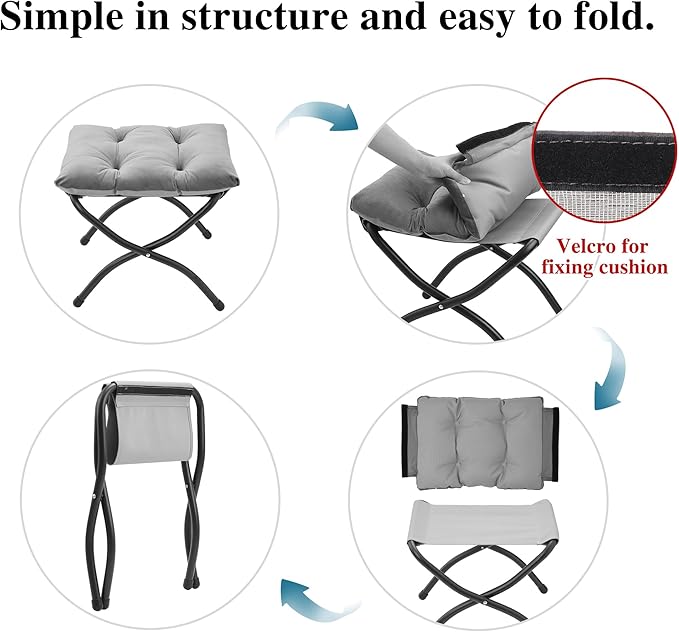 15"(H) Folding Ottoman, Foldable Footrest Stool, Portable Small Foot Stool for Couch, Collapsible Foot Rest Ottoman for Sofa, Padded Ottomans for Home, Living Room, Bedroom, Light Brown