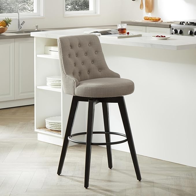 Watson & Whitely Bar Stools, 360° Swivel Upholstered Bar Stool with Back, 30" H Bar Height Barstools, Set of 2, Performance Fabric in Tan